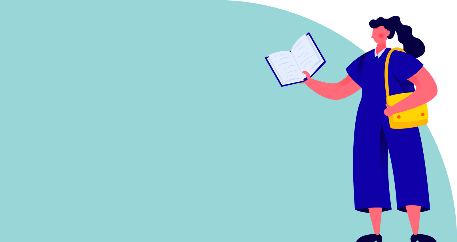 Illustration of a woman standing up and reading a book