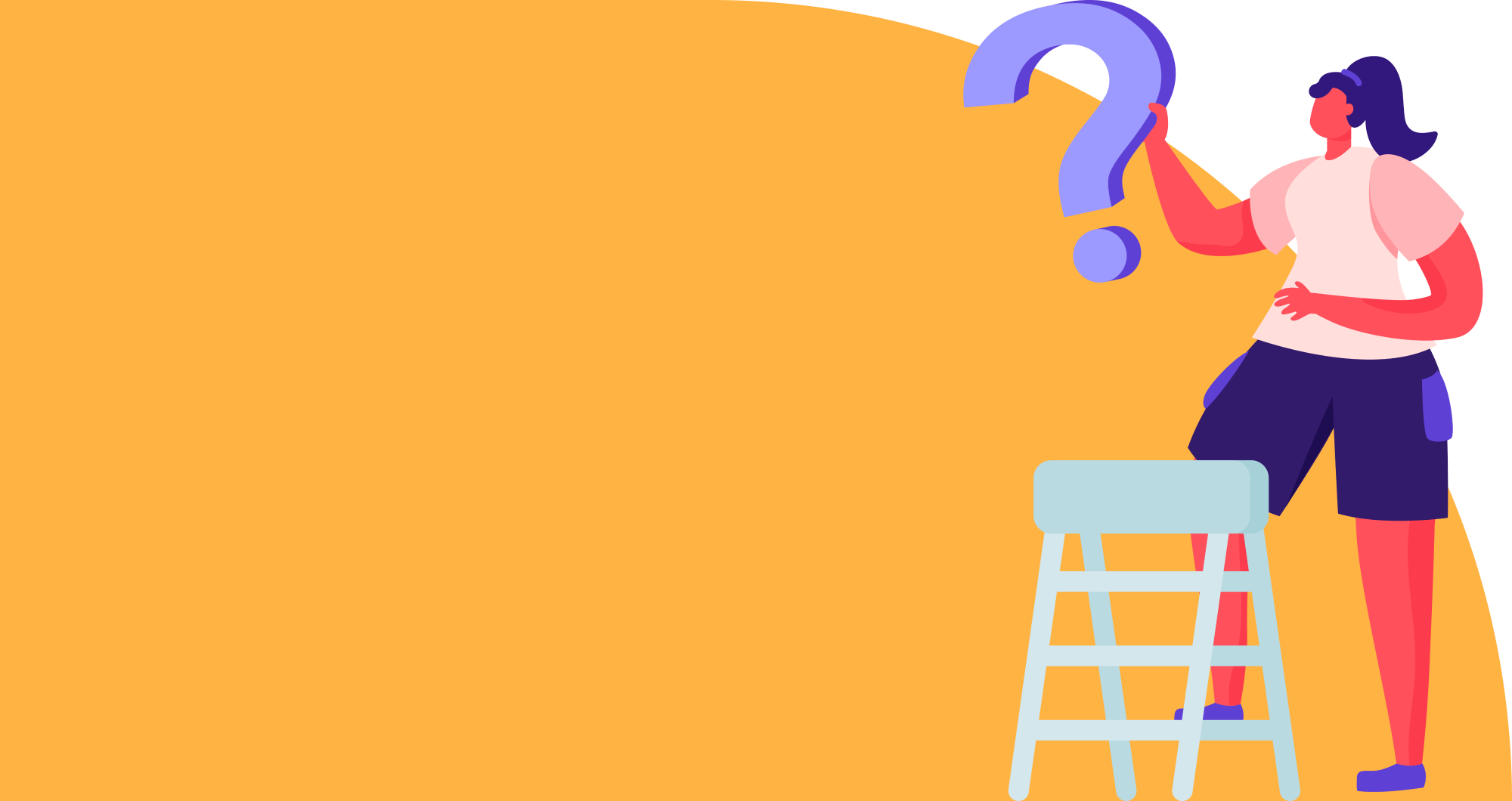 Image of a woman on a step ladder holding a question mark