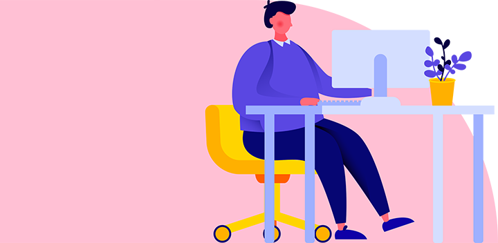Cartoon person sitting at their computer